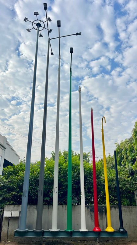 Coloured FRP poles standing in a row