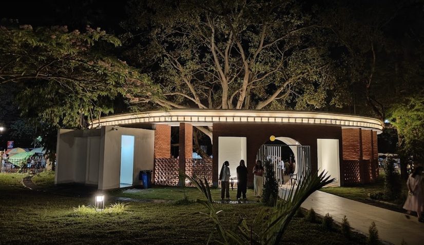Lit pavilion at Nehru Park, Pan Bazar