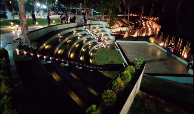 Illuminated stepped waterfront at NRL Numaligarh township